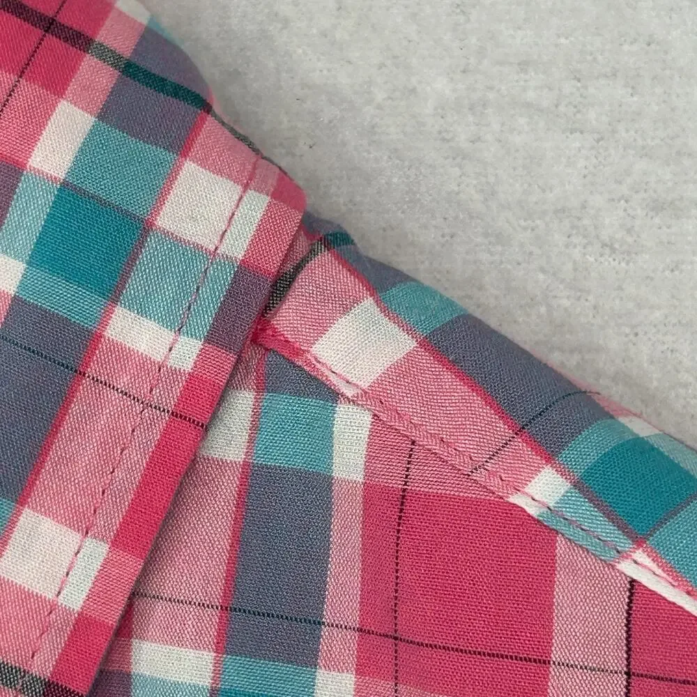 J.CREW Shirt Mens L Flex Washed Slim Untucked Button Up Plaid Cotton Blend Pink